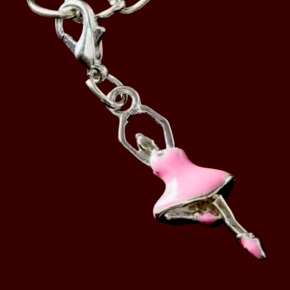 Ballerina Pink & Silver Charm w/Lobster clasp Zipper pull, purse, shoe charm - Picture 2 of 3